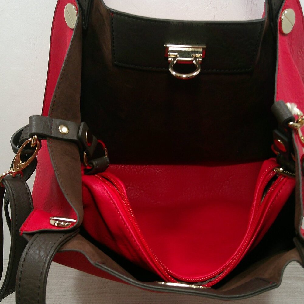 Francinel Paris Cherry Red & Brown Leather Satchel Purse | Pocketbook New w/tags - Picture 12 of 15